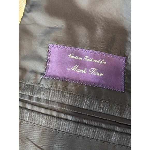 Ralph Lauren Blazer Black Hand Tailored Purple Label Stripe Suit Wool Jacket 41L - Picture 12 of 15